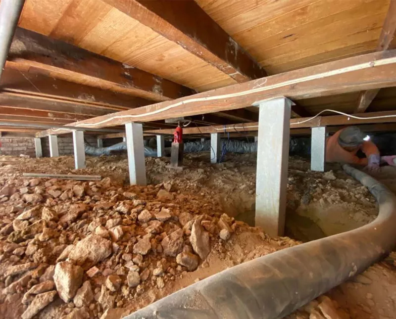 New concrete stumps installed under a timber subfloor – underpinning and reblocking in Anglesea