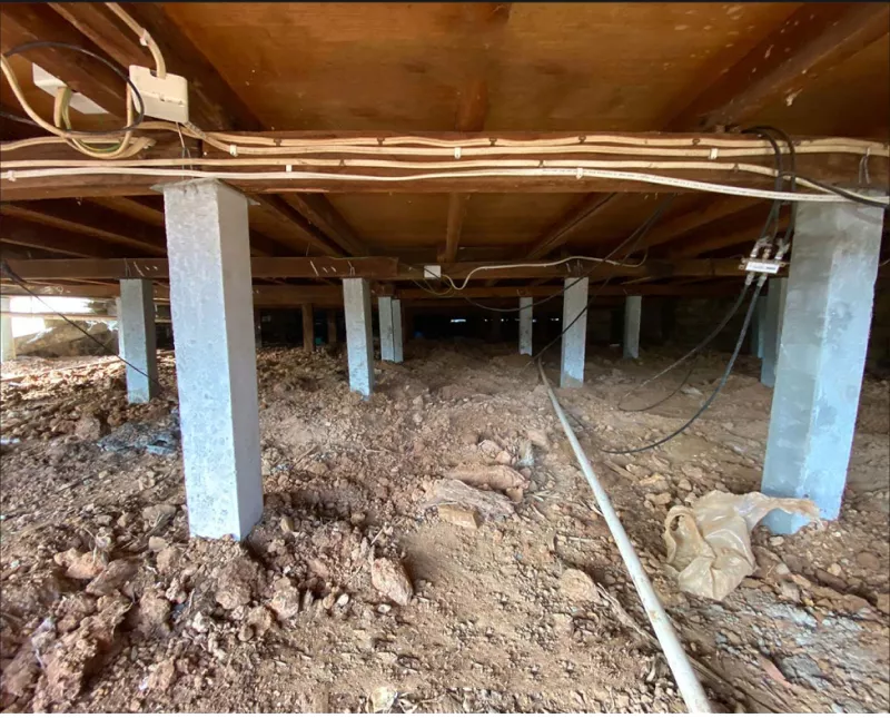 New concrete stumps and bearers under a timber floor – underpinning and reblocking in St Leonards